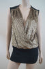 TORY BURCH Merino Wool Grey & Gold Sequin Long Length Evening Jumper Top Sz: M