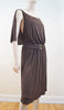 MILLY OF NEW YORK Chocolate Brown Gold Tone Waist Detail Pleated Evening Dress M