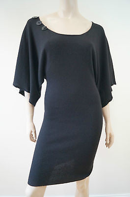 PINKO Black Knitwear Cashmere Silk Alpaca Blend Ribbed Short Mini Dress Sz:S