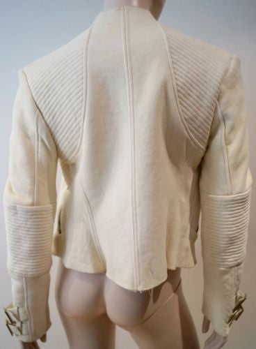 GUCCI Cream Suede Leather Stitch Detail Sheepskin Lined Zipper Jacket 44 UK12