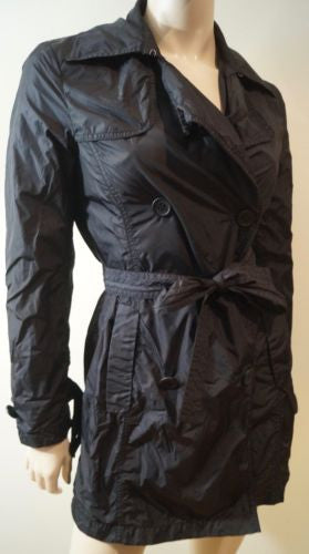 ADD Black Collared Lightweight Belted Mac Trench Coat Jacket IT40 UK10