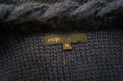 MAJE Navy Blue & Gold Wool / Alpaca Blend Plaited Neckline Cardigan Top Sz:M
