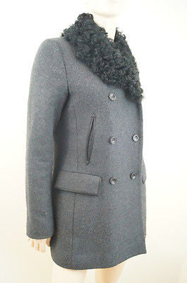 COACH LEATHERWARE Charcoal Grey Wool Blend Leather Trim Outdoor Blazer Jacket L