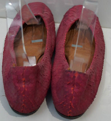 LANVIN Red Leather Textured Python Flat Slip On Ballerina Pump Shoes EU39 UK6