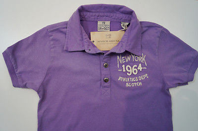 SCOTCH SHRUNK Boys Purple New York 1964 Motif Short Sleeve Polo Shirt Top BNWT