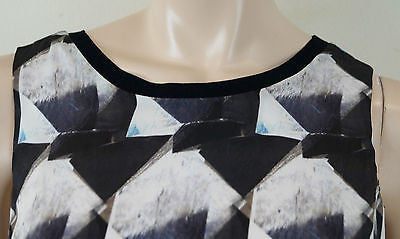 THEYSKENS' THEORY White Grey Navy Sleeveless Abstract Print Short Dress Sz:4 UK8