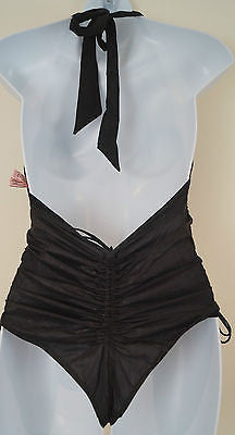 AGENT PROVOCATEUR Swimwear Black Sparkle Ruched Halter Neck Swimsuit Costume SzM