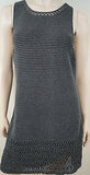 THEORY Grey Black Wash Sleeveless Knit Crochet Short Mini Shift Dress Sz:L BNWT