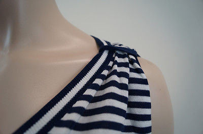 FARHI By NICOLE FARHI Navy White Stripe Fish Detail Cotton Knit Sleeveless Top M