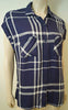 RAILS Blue & Cream Check Cap Sleeve Collared Casual Summer Blouse Shirt Top Sz:M