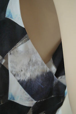 THEYSKENS' THEORY White Grey Navy Sleeveless Abstract Print Short Dress Sz:4 UK8