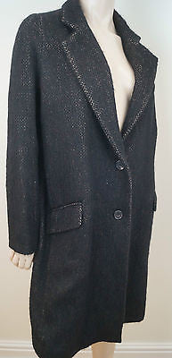 LOUIS FERAUD Black Perforated Detail Double Breasted Casual Leather Jacket L