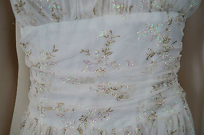 JUMP APPAREL BY WENDYE CHAITIN White & Gold Embroidery Halter Evening Dress Sz:S