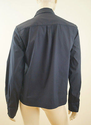 NICOLE FARHI Navy Blue & Black Cotton Blend Collared Blouse Shirt Top UK12