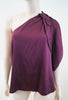 ELIE TAHARI Burgundy Plum Stretch Silk One Bow Shoulder Embellished Blouse Top M