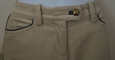 ISABEL MARANT Cream Beige & Black Trim Velvet Skinny Trousers Pants Sz:40; UK12