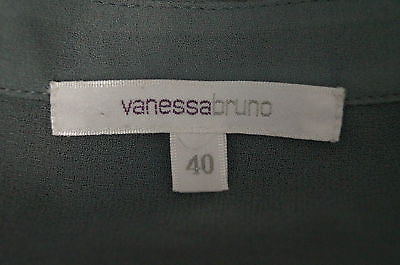 VANESSA BRUNO Pale Grey Plunge V Neck Lace Insert Cap Sleeve Top FR40 UK12
