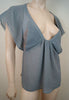 VANESSA BRUNO Pale Grey Plunge V Neck Lace Insert Cap Sleeve Top FR40 UK12