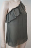 MILLY OF NEW YORK Khaki Olive Green Silk Ruffle Trim One Shoulder Top US8 UK12