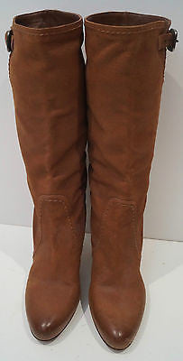 PRADA Tan Soft Leather Calf High Buckle Detail Block Heel Boots EU39 UK6 NEW!