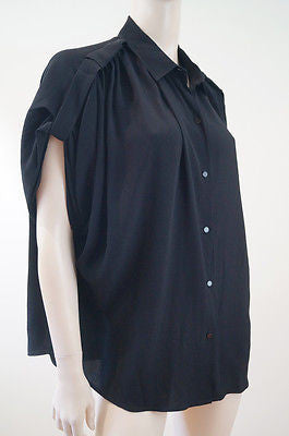 DVF DIANE VON FURSTENBERG Black Karin Short Kimono Sleeve Collared Blouse Sz:M