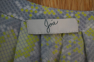 JOIE Grey Lime Green & White 100% Silk Geometric Print V Neck Sleeveless Top M