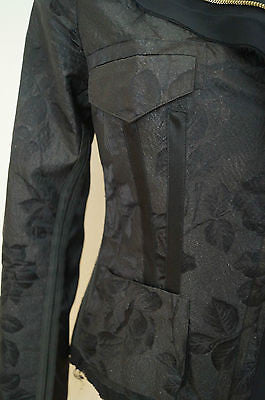 ROBERTO CAVALLI Black Silk Chiffon Detail Zipper Floral Blazer Jacket Sz:M