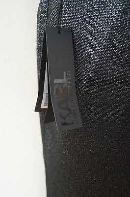 KARL LAGERFELD Black & Silver Metallic Wide Leg Evening Trousers Pants Sz38 UK10