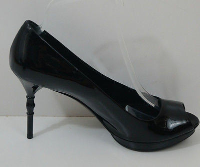 GUCCI Black Patent Leather Peep Toe High Bamboo Heel Platform Sandals  EU39.5