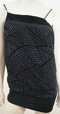 ARMANI EXCHANGE Black Velvet & Silver Sheer Sleeveless Open Back Strappy Top S