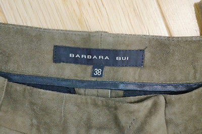 BARBARA BUI Khaki 100% Lambs Leather Suede Tapered Tie Leg Trousers Pants Sz38