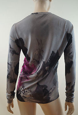 CHRISTOPHER KANE RUNWAY Grey Black Pink Floral Silk Long Sleeve Cardigan M BNWT