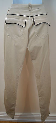 ISABEL MARANT Cream Beige & Black Trim Velvet Skinny Trousers Pants Sz:40; UK12