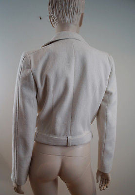 CARVEN Ladies Cream Cotton Box Biker Short Length Fitted Belted Jacket UK12; 40
