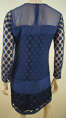 DIANE VON FURSTENBERG Blue Polka Dot Mesh Chiffon Detail ENNY Dress US8 12 BNWT