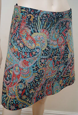 RAG & BONE  Beige Yellow & Blue Silk Satin Geometric Print Hotpants Shorts 4 UK8