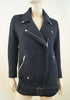 THE KOOPLES Dark Midnight Blue Wool Blend Zipper Biker Jacket Coat Sz38 UK10