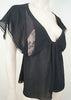 VANESSA BRUNO Black Sheer Plunge V Neck Lace Insert Cap Sleeve Top FR40 UK12