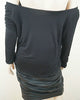 JAY AHR Black Viscose & Silk Cowl Neck Long Sleeve Leather Skirt Dress Sz:L