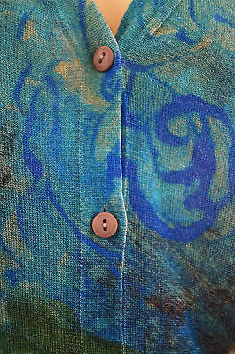 CHRISTOPHER KANE RUNWAY Blue Green Floral Print Silk / Wool Cardigan Sz:L BNWT