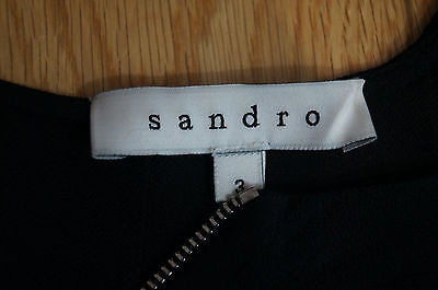 SANDRO Ladies Black V Neck Silver Tone Zip Fastened Evening Jumpsuit  Sz:3; L