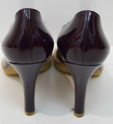GUCCI Purple Burgundy Vernice Diamond Patent Leather High Platform Court Shoes