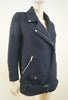 THE KOOPLES Dark Midnight Blue Wool Blend Zipper Biker Jacket Coat Sz38 UK10