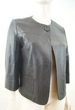 BURBERRY Women's Chocolate Brown Round Neck 3/4 Sleeve Leather Jacket Sz:S