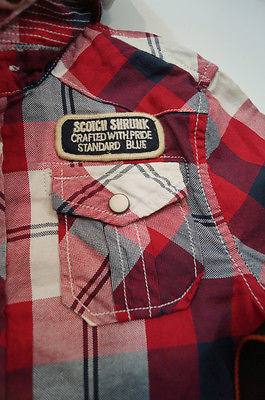 SCOTCH & SODA SHRUNK Red & Cream Checked Long Sleeve Grey Hoodie Shirt Top BNWT