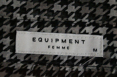 EQUIPMENT FEMME Black Cream Silk Geometric Dogtooth Print Sheer Evening Blouse M