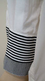 ACNE STUDIO White Collared Long Sleeve Navy Striped Cuff Blouse Shirt 38 UK10