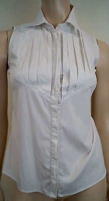 ARMANI COLLEZIONI White Pleated Bib Collared Sleeveless Formal Shirt Top I38 UK6