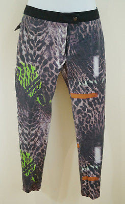 PREEN LINE Multi-Colour Animal Leopard Print Stretch Cotton Drill Trousers Pants