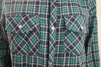 ZADIG & VOLTAIRE Mint Green Navy Check Cotton Long Sleeve Blouse Shirt Top SzM